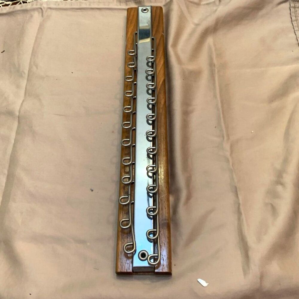 Vintage Wood & Chrome Wall‑Mounted Tie Rack – Rotating Hooks